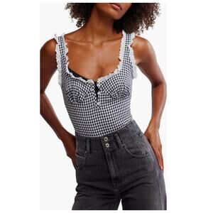 Free People Cassie Gingham Ruffle Bodysuit Size Large